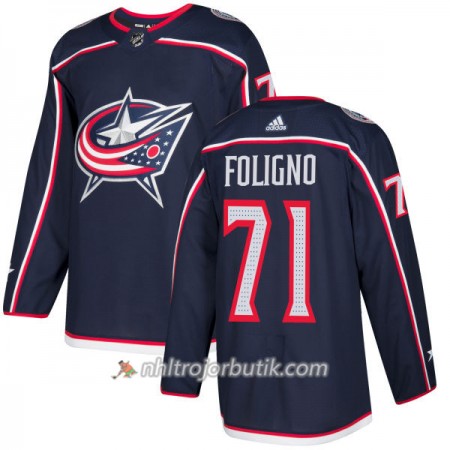 Män Ishockey Columbus Blue Jacket Tröjas Nick Foligno 71 Adidas 2017-2018 Marinblå Authentic